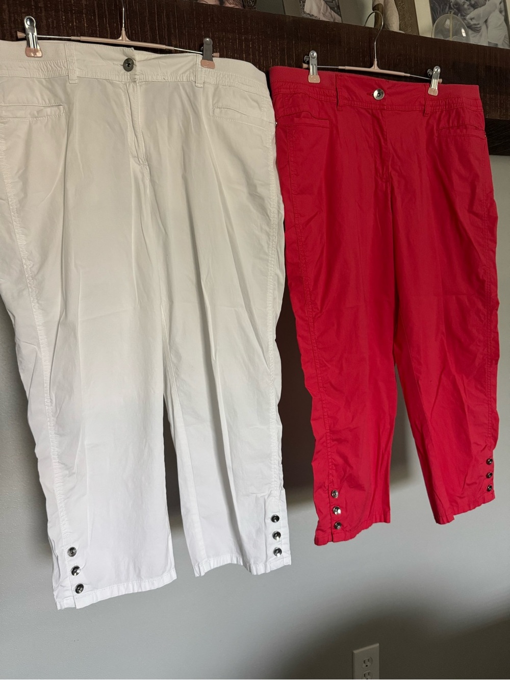 Chico's Red & White Button-Cuff Capri Pants Duo